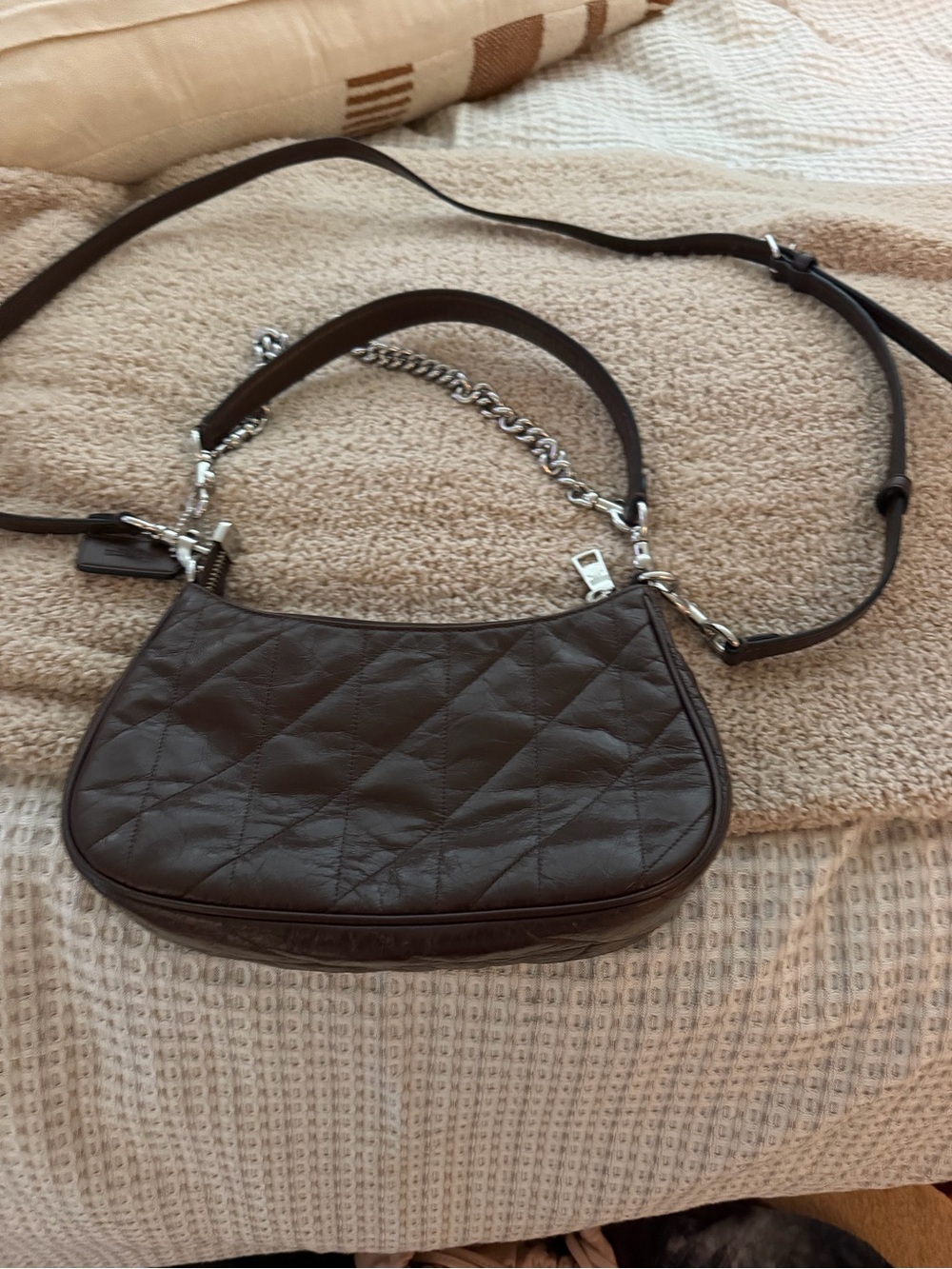 Coach Quilted Leather Chain Shoulder Bag in Dark Brown with Silver Hardware - Picture 2 of 3